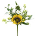 Artificial sunflower and daisy floral pick with greenery, featuring one large yellow sunflower and white daisies, 18 inches tall.
