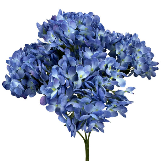 Artificial blue hydrangea bush with 5 stems of full blossoms, 19 inches tall