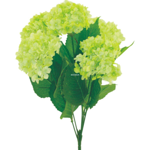 19 inch light green hydrangea bush with five stems for wreath making and floral arrangements SKU 30334GN