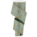 2.5 inch sage green ribbon with gold glitter acanthus leaf scroll design, available at Trendy Tree