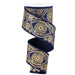 2.5 inch navy blue and gold glitter floral medallion wired ribbon, available at Trendy Tree
