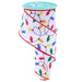 2.5" wired ribbon with multicolored Christmas lights and red edge on a white background – ideal for festive wreaths and crafts.