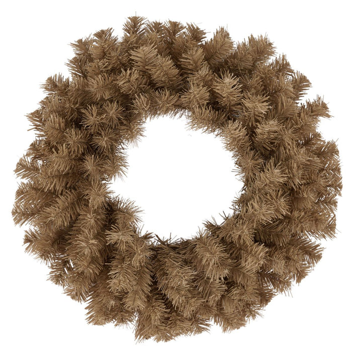 20 inch burlap pine wreath brown PVC wire rustic base, available at Trendy Tree
