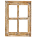 Antique tan and cream distressed decorative wood window frame with four open panes, 20 x 14.75 inches, no glass.