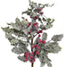 The 30 Holly with Leaves and Berries 20116 features spiky artificial holly leaves and frosted red berry clusters, dusted with faux snow, set against a white background.