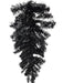 The 24 Halloween Teardrop Black 82298-BK hangs upside down against a white wall, featuring shiny black needle tinsel branches with no decorations.