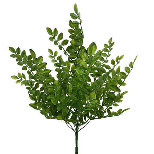 Artificial green plastic wisteria leaf bush with 7 stems, 21 inches tall