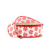 The 1.5" Red and White All over Peppermint Ribbon (9604W-033-38E) features a wired spool with a repeating peppermint pattern and red edging, shown partially unrolled against a white background.