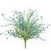 The 22 Inch Blue Filler Bush with 9 Stems and Green Foliage (63097BL) features small blue blooms and light green leaves in a fan shape, ideal as a blue bush or wreath filler against a white background.