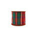 A spool of 2.5" Red Green and Gold Plaid Check Dupioni Ribbon 9113W-036-63E with wired edges and a cardboard center, featuring a classic plaid pattern, shown isolated on a white background.