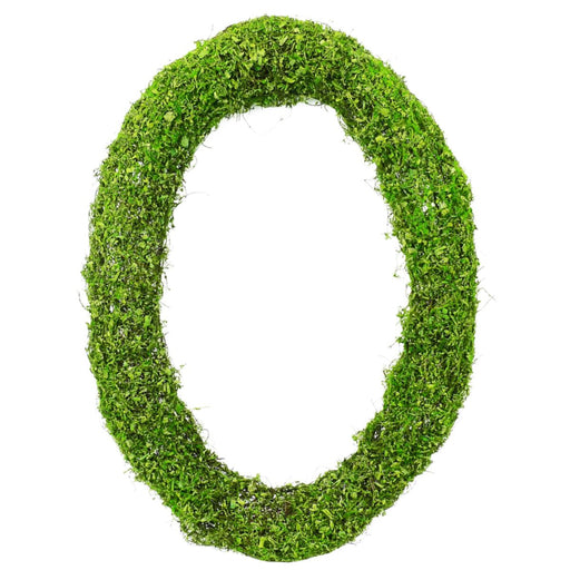 The 24 Inch Oval Green Moss Wreath Base 62647GN is ideal for wreath making projects, featuring a lush green color and an oval shape crafted from moss.
