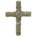 The 24 Inch Natural Twig Cross 29280NAT features light wood wrapped with thin, dry twigs, ideal as a farmhouse wreath accent or rustic wall décor, and is set against a plain white background.