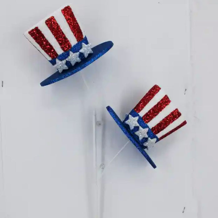 25" Glitter USA Top Hat Spray, Styrofoam, Glitter, red, white, blue on white stem, 40423