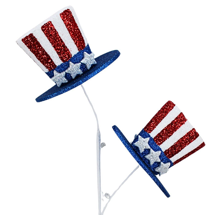 25" Glitter USA Top Hat Spray, Styrofoam, Glitter, red, white, blue on white stem, 40423