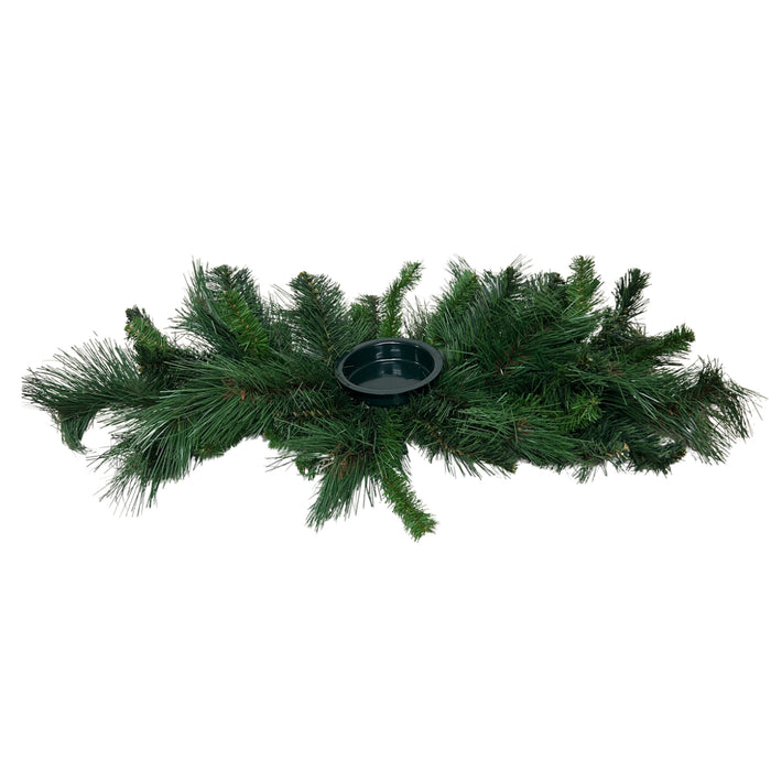 26-inch mixed pine Christmas centerpiece with 48 green evergreen tips and a built-in candle holder, XG781295-063.