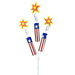 Patriotic glitter firecracker spray with red, white, and blue stripes and star toppers, 28 inches tall