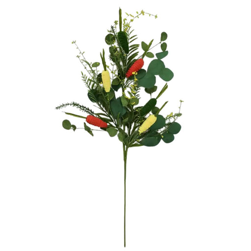 30" Mixed Chenille Carrot Spray with Eucalyptus and other greens, orange and yellow chenille carrots, 40454.