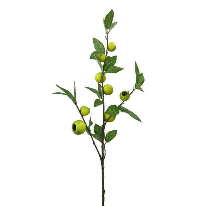 Artificial green crab apple spray with 3 stems and realistic crabapple fruit and leaves, 32 inches long – SKU 64022GN.