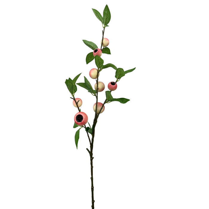 Pink artificial crabapple spray with three stems and green leaves, 32 inches long – SKU 64022PK