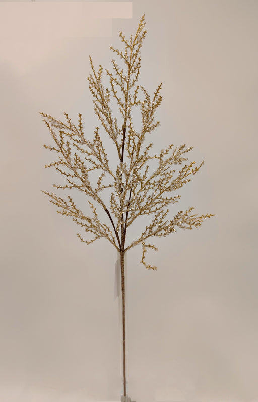 A 30.5 White and Gold Iced Twig Spray (32146WTGD) with delicate branches and small beads is displayed against a plain light background.