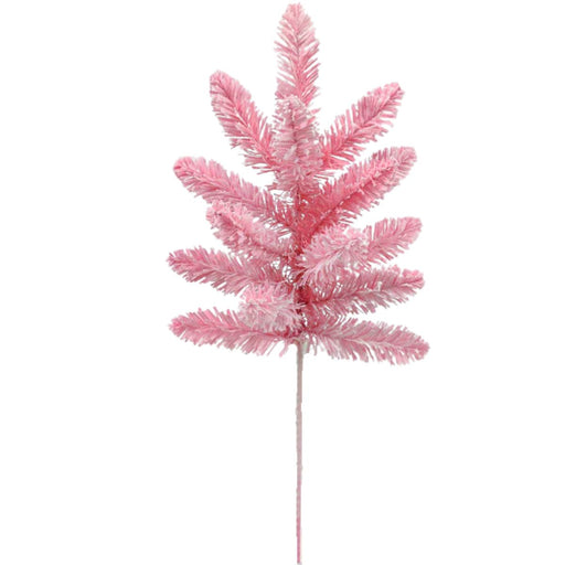 A small artificial tree stands upright against a light gray background, featuring fluffy pink and white branches that resemble the 26 Pink and White Snowy Christmas Spray 32173, with no decorations or ornaments.
