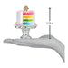 A hand holds a Cake on a Stand Old World Christmas Ornament 32618, a multi-colored cake on a pedestal stand, with a graphic showing its 3.75-inch height.
