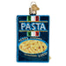 Box of Pasta Old World Christmas Ornament 32627: a glass ornament shaped like a blue box of rotini, featuring the word PASTA and an Italian flag design.