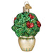 Plant Mom Old World Christmas Ornament 36341 shaped like a potted plant with green leaves, red flowers, and a gold pot.