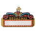 Broadway Marquee Old World Christmas Ornament 36345 is a glass ornament featuring the word BROADWAY in gold letters above a blank white display panel.