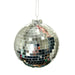 4-inch shiny silver mirror ball ornament with reflective tiles and hanging string – available at Trendy Tree.