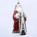 The Norwegian Santa Old World Christmas Ornament 40348 is a festive glass piece shaped like Santa Claus in a red coat with white trim, colorful details, and staff, set against a plain white background.