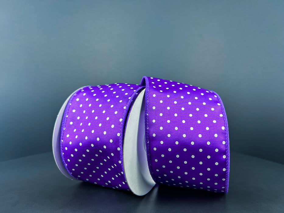 2.5"X10Y Purple Ribbed Satin/White Microdots Ribbon 42419-40-11