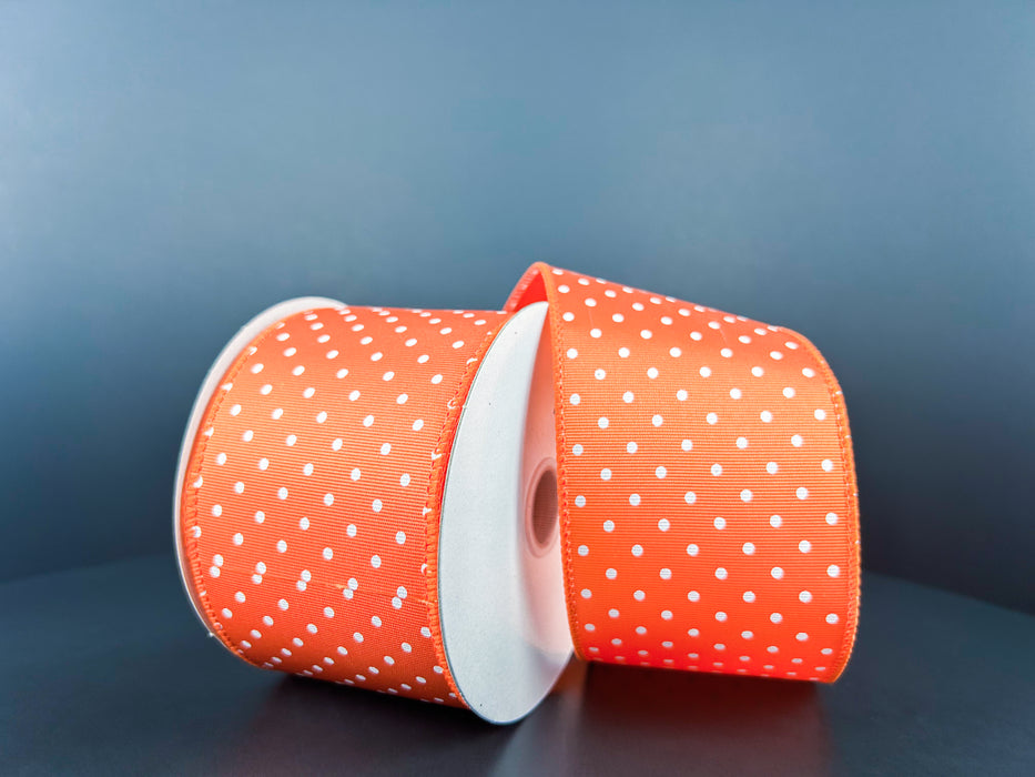 Orange Ribbed Satin With White Microdots, 2.5"X10Y 42419-40-19