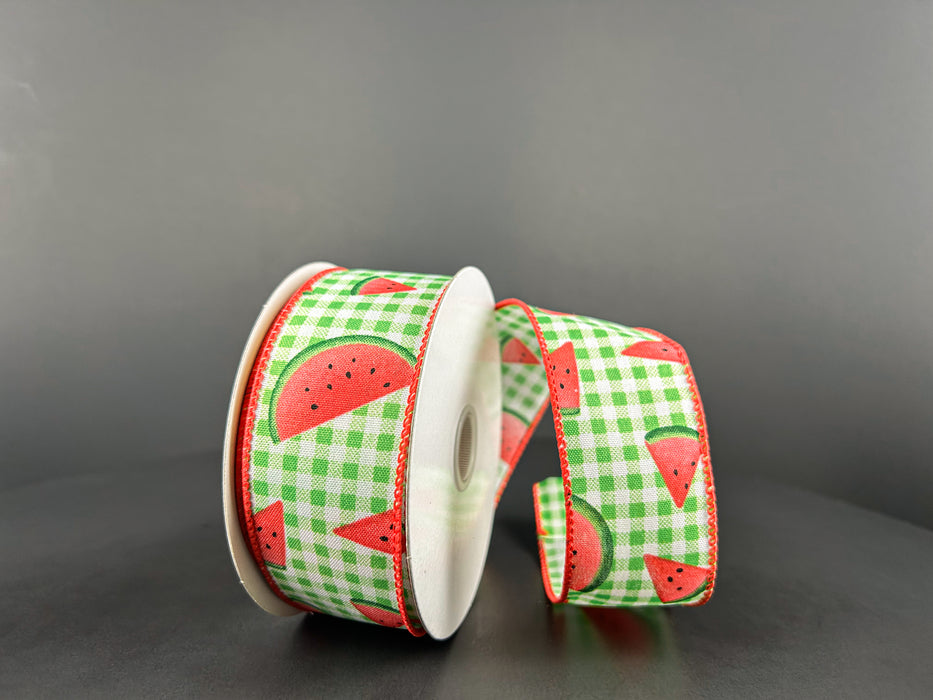 Lime-White Gingham/Watermelon Slices, 1.5"X10Y 42449-09-43
