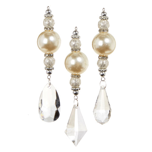 5.75" Set of Three Crystal Pearl Drop Ornament 4312512