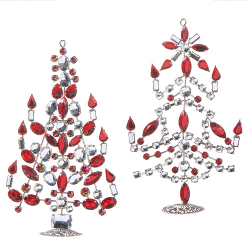 6.5" Set of Two Red and Crystal Jeweled Tree Ornament 4313525