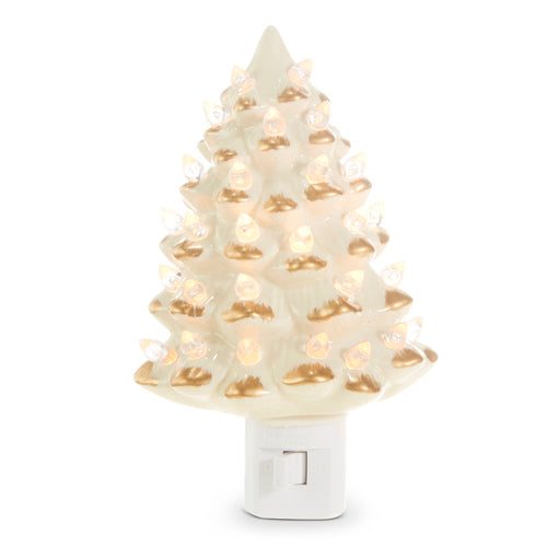 6" Vintage White and Gold Tree Night Light 4319164