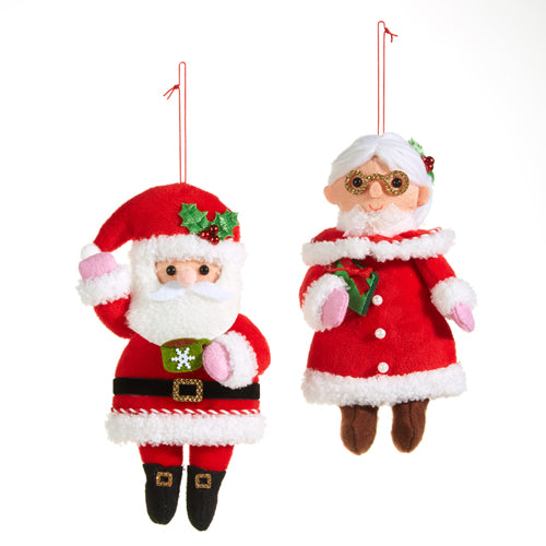 7.5" Set of Two Mr. and Mrs. Claus Felt Ornaments 4320055