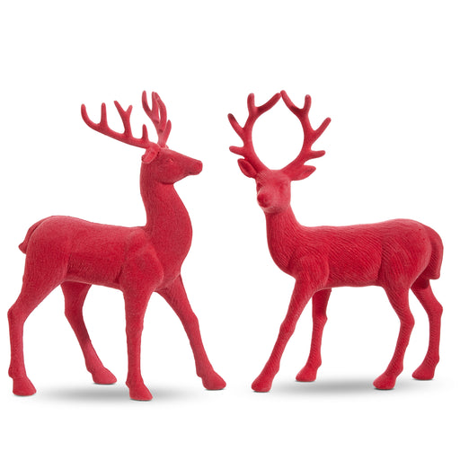 Two 12.5" Pink Velvet Reindeer figurines from Assortment 4402407, each with antlers and facing each other, make a charming addition to your Holiday Collection or Christmas decor.