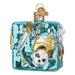 A Dungeons and Dragons Gelatinous Old World Christmas Ornament (44230) featuring a translucent light blue cube with an embedded silver skull, a small dagger, and a golden key.