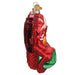 Dungeons and Dragons Red Dragon Old World Christmas Ornament 44231 featuring a red dragon clutching a green d20 die.