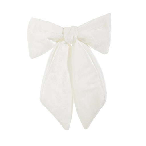 An 11" Red Velvet Bow Clip-on Ornament, featuring wide loops and long, pointed tails, perfect as a Christmas decoration and shown against a plain white background.