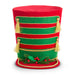 The 10.75″ Ringmaster Hat Christmas Tree Topper (RAZ 4616097) features a tall design in red and green felt, adorned with gold trim, gold tassels, and festive holly accents with red berries, evoking the look of a classic toy soldier or ringmaster’s hat—perfect as a charming tree topper or holiday decor accent.