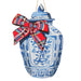 Adorn your home this season with the 19.5″ Blue Chinoiserie Ginger Jar Christmas Door Hanger, featuring intricate blue and white floral designs and topped with a festive red plaid bow—perfect for your door and part of the RAZ Home for the Holidays collection (RAZ 4636578).