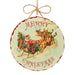 Elevate your holiday décor with the 8″ Rustic Merry Christmas Santa Disc Ornament (RAZ 4636646)—a RAZ exclusive. This round ornament features a vintage-inspired illustration of Santa Claus riding in a sleigh drawn by reindeer, loaded with gifts and a Christmas tree. “Merry Christmas” appears in cheerful red lettering, while a twine loop at the top makes it easy to hang this charming vintage Santa ornament as the perfect festive accent for your Christmas tree.