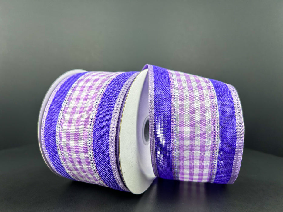 2.5"X10Y Lavender And White Gingham/Purple Linen-Lavender Edge Ribbon 46417-40-30