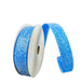 Two spools of 7/8X10Y Turquoise Candy Glittered Satin Ribbon 46420-05-39 are shown on a dark background. One stands upright, the other is unraveled, revealing the glittery texture of the wired satin ribbon.