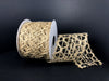 The 2.5X10Y Natural Hex Open Weave Ribbon (47386-40-15) in natural jute, featuring an open, net-like pattern and textured design, is shown partially unrolled against a black background.