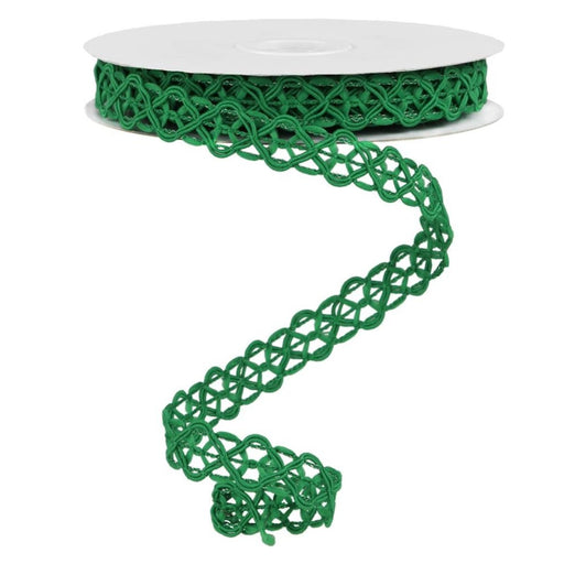 5/8-inch emerald green open weave wired ribbon trim on 10-yard roll – available at Trendy Tree.