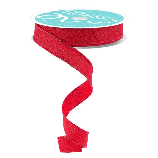 5/8 inch red fine glitter ribbon with wired edge, available at Trendy Tree